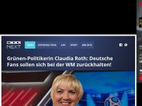 Bild zum Artikel: Grünen-Politikerin Claudia Roth: Deutsche Fans sollen sich bei der WM zurückhalten!