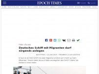 Bild zum Artikel: Deutsches Schiff mit Migranten darf nirgends anlegen