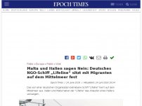 Bild zum Artikel: Malta und Italien sagen Nein: Deutsches NGO-Schiff „Lifeline“ sitzt mit Migranten auf dem Mittelmeer fest