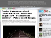 Bild zum Artikel: Großes Hakenkreuz durch Unbekannte auf Landstraße angebracht - Staatsschutz ermittelt - Polizei sucht Zeugen