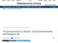 Bild zum Artikel: Feuerwehreinsatz in Köthen: Fünf Autos brennen auf Parkplatz ab