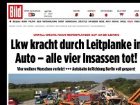 Bild zum Artikel: Unfall-Drama nach Reifenplatzer - LKW kracht durch Leitplanke in Auto – alle 4 Insassen tot!