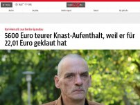 Bild zum Artikel: 5600 Euro teurer Knast-Aufenthalt, weil er für 22,01 Euro geklaut hat