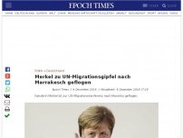 Bild zum Artikel: Merkel zu UN-Migrationsgipfel nach Marrakesch geflogen