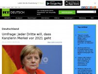Bild zum Artikel: Umfrage: Jeder Dritte will, dass Kanzlerin Merkel vor 2021 geht