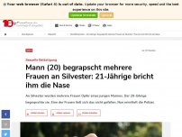 Bild zum Artikel: Wien/Österreich - 20-Jähriger begrapscht mehrere Frauen an Silvester: Frau (21) bricht ihm die Nase