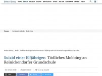 Bild zum Artikel: Selbstmord einer Elfjährigen: Tödliches Mobbing an Reinickendorfer Grundschule