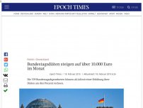 Bild zum Artikel: Bundestagsdiäten steigen auf über 10.000 Euro im Monat