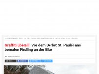 Bild zum Artikel: Graffiti überall!: Vor dem Derby: St. Pauli-Fans bemalen Hamburg in Braun-Weiß