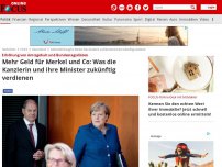Bild zum Artikel: Erhöhung von Amtsgehalt und Bundestagsdiäten - Mehr Geld für Merkel und Co: Was die Kanzlerin und ihre Minister zukünftig verdienen