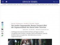 Bild zum Artikel: Nie wieder Organspende: Renate Greinert über die Organentnahme bei ihrem Sohn Christian