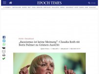 Bild zum Artikel: „Rassismus ist keine Meinung“: Claudia Roth rät Boris Palmer zu Grünen-Austritt