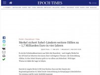 Bild zum Artikel: Merkel sichert Sahel-Ländern weitere Hilfen zu – 1,7 Milliarden Euro in vier Jahren