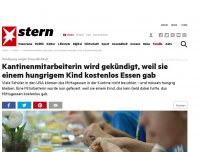 Bild zum Artikel: Kündigung wegen Freundlichkeit: Kantinenmitarbeiterin wird gekündigt, weil sie einem hungrigem Kind kostenlos Essen gab