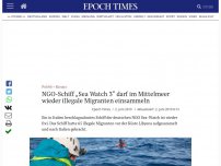 Bild zum Artikel: NGO-Schiff „Sea Watch 3“ darf im Mittelmeer wieder illegale Migranten einsammeln