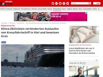 Bild zum Artikel: Polizei ist vor Ort - Klima-Aktivisten verhindern Auslaufen von Kreuzfahrtschiff in Kiel und besetzen Kran