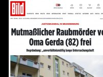Bild zum Artikel: Neuer Justizskandal - Mutmaßlicher Raubmörder von Oma Gerda († 82) frei