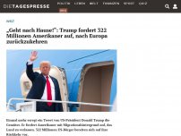 Bild zum Artikel: „Geht nach Hause!“: Trump fordert 322 Millionen Amerikaner auf, nach Europa zurückzukehren
