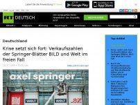 Bild zum Artikel: Krise setzt sich fort: Verkaufszahlen der Springer-Blätter BILD und Welt im freien Fall