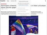 Bild zum Artikel: Rammstein schwenken Regenbogenflagge in Polen und setzen klares Zeichen gegen Homophobie