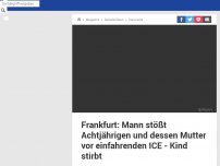 Bild zum Artikel: Frankfurt: Mann stößt Achtjährigen und dessen Mutter vor einfahrenden ICE - Kind stirbt