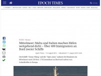 Bild zum Artikel: Mittelmeer: Malta und Italien machen Häfen weitgehend dicht – 300 Migranten an Bord zweier Schiffe