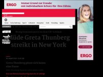 Bild zum Artikel: Müde Greta Thunberg streikt in New York - wenige Demonstranten vor dem UN-Gebäude