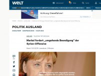 Bild zum Artikel: Merkel fordert „umgehende Beendigung“ der Syrienoffensive