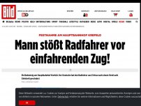 Bild zum Artikel: Hauptbahnhof Krefeld - Mann stößt Radfahrer vor einfahrenden Zug!