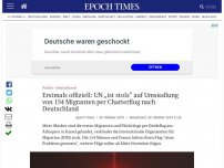 Bild zum Artikel: Erstmals offiziell: UN „ist stolz“ auf Umsiedlung von 154 Migranten per Charterflug nach Deutschland