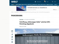 Bild zum Artikel: Schriftzug „Volkswagen Halle“ wird bei AfD-Parteitag abgedeckt