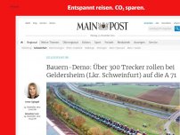 Bild zum Artikel: Bauern-Demo: Über 300 Trecker rollen bei Geldersheim auf die A 71