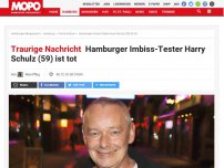 Bild zum Artikel: Traurige Nachricht: Hamburger Imbiss-Tester Harry Schulz (59) ist tot