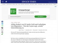 Bild zum Artikel: Afrika fordert von EU mehr Geld und Aufnahme von Migranten – Von der Leyen sagt „starke“ Unterstützung zu