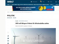 Bild zum Artikel: SPD will Bürgern Prämie für Windradnähe zahlen