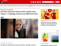 Bild zum Artikel: Polizei bittet um Mithilfe - Sie kam nach der Schule nicht zurück nach Hause - 11-jährige Yvonne aus NRW vermisst