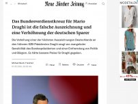 Bild zum Artikel: Das Bundesverdienstkreuz für Mario Draghi ist die falsche Auszeichnung und eine Verhöhnung der deutschen Sparer