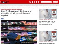Bild zum Artikel: Auch Verbraucherschützer fordern faire Preise - Merkel will gegen Billigessen vorgehen: Heute Treffen mit Aldi, Lidl, Rewe und Edeka