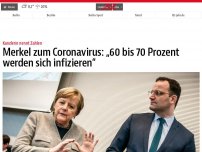 Bild zum Artikel: Merkel zum Coronavirus: „60 bis 70 Prozent werden sich infizieren“