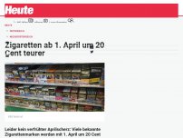 Bild zum Artikel: Zigaretten ab 1. April um 20 Cent teurer