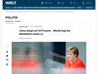 Bild zum Artikel: Union steigt auf 40 Prozent – Merkel legt bei Beliebtheit weiter zu