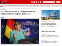 Bild zum Artikel: Kommentar - Mit überraschender EU-Rede teilt Merkel klatschende Ohrfeige an Orban aus