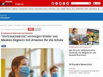 Bild zum Artikel: Ärztekammer überrascht von Netzwerk - 'Vertrauensärzte' versorgen Kinder von Masken-Gegnern mit Attesten für die Schule