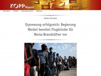 Bild zum Artikel: Erpressung erfolgreich: Regierung Merkel bereitet Flugbrücke für Moria-Brandstifter vor