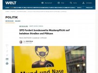 Bild zum Artikel: SPD fordert bundesweite Maskenpflicht auf belebten Straßen und Plätzen