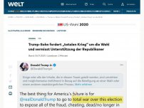 Bild zum Artikel: Trump-Sohn fordert „totalen Krieg“ um die Wahl und vermisst Unterstützung der Republikaner