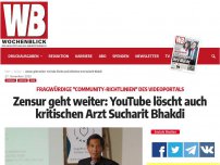 Bild zum Artikel: Zensur geht weiter: YouTube löscht auch kritischen Arzt Sucharit Bhakdi