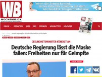 Bild zum Artikel: Deutsche Regierung lässt die Maske fallen: Freiheiten nur für Geimpfte