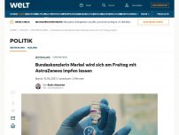Bild zum Artikel: Bundeskanzlerin Merkel wird sich am Freitag mit AstraZeneca impfen lassen