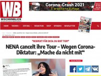 Bild zum Artikel: NENA cancelt ihre Tour – Wegen Corona-Diktatur: „Mache da nicht mit“